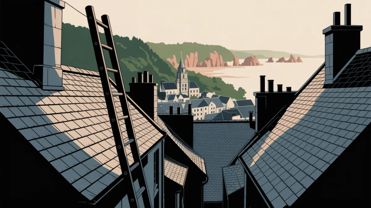 Toits en ardoise et maisons à pans de bois du centre historique de Lannion au bord du Léguer